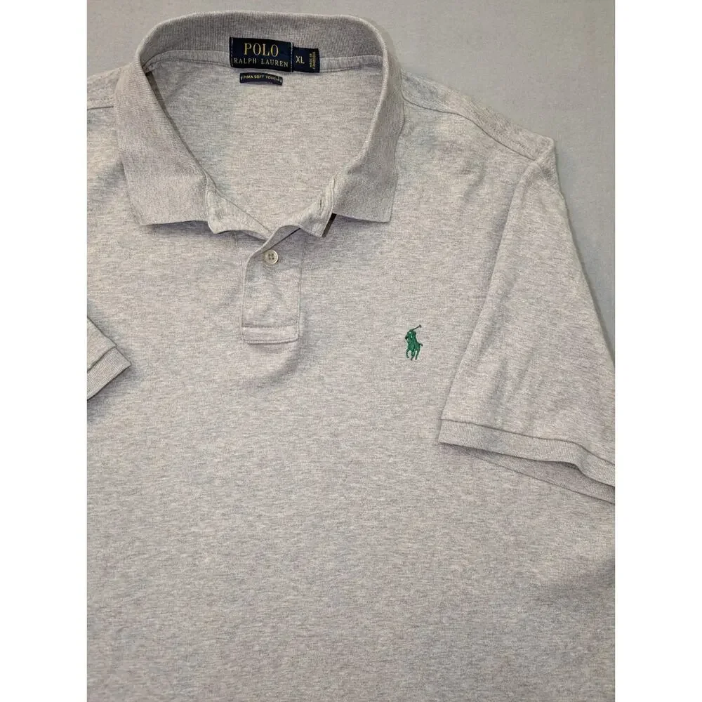 Polo Ralph Lauren Polo Shirt Mens XL Gray Pima Soft Touch Green Pony